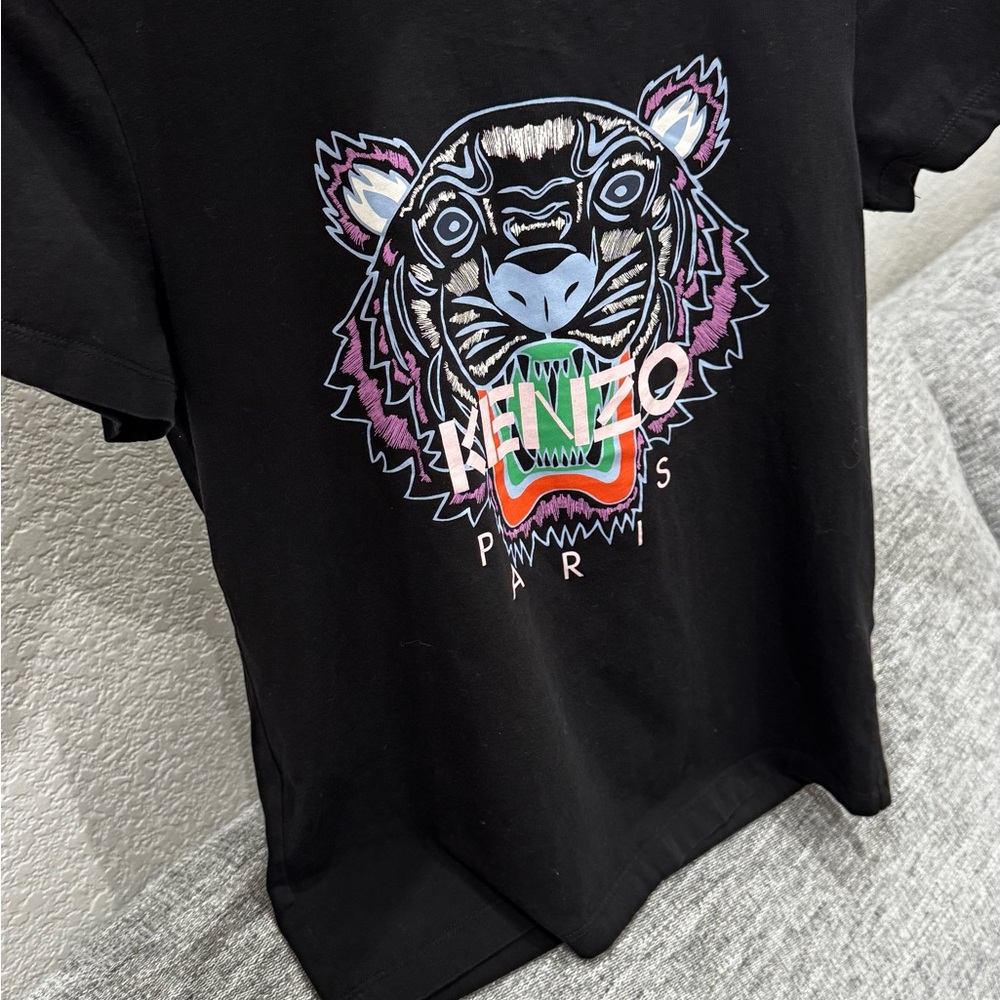 Kenzo Black Tee with Multicolor Tiger Patch